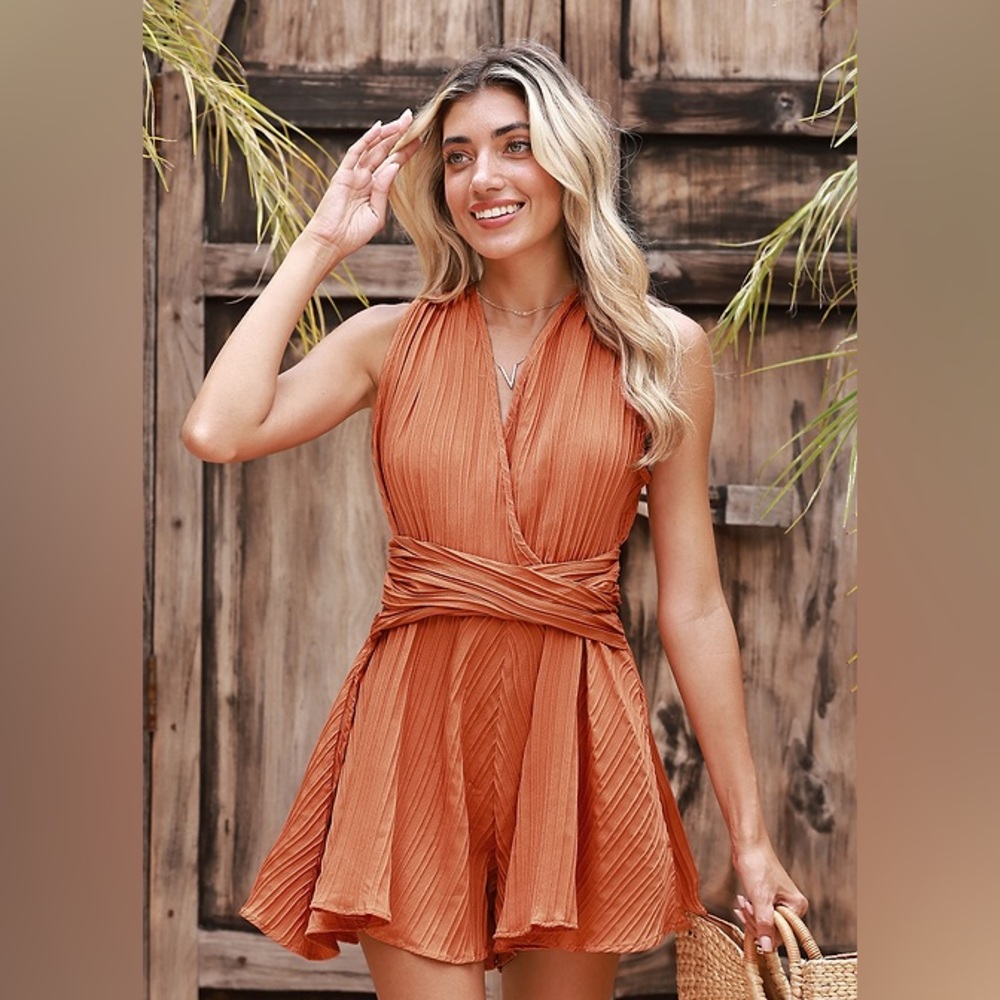 CUPSHE Large Orange Surplice Flared Leg Romper